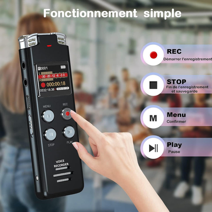 EVISTR Digitaler Voice-Recorder, 128 GB – Tonaufnahmegerät mit Sprachsteuerung und Geräuschreduzieru