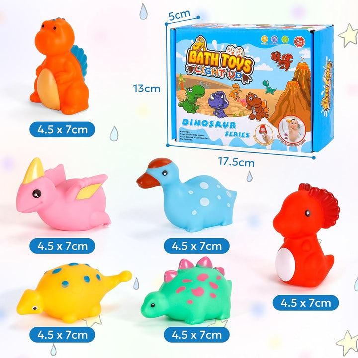 Badewannenspielzeug, 6 Stück Dinosaurier Badespielzeug mit Licht, LED Badewannen Spielzeug Kinder, B