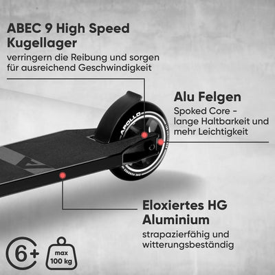 Apollo Stunt Scooter - Star Pro, eloxierter Profi Stuntroller, Kinder Scooter mit ABEC 9 Kugellagern