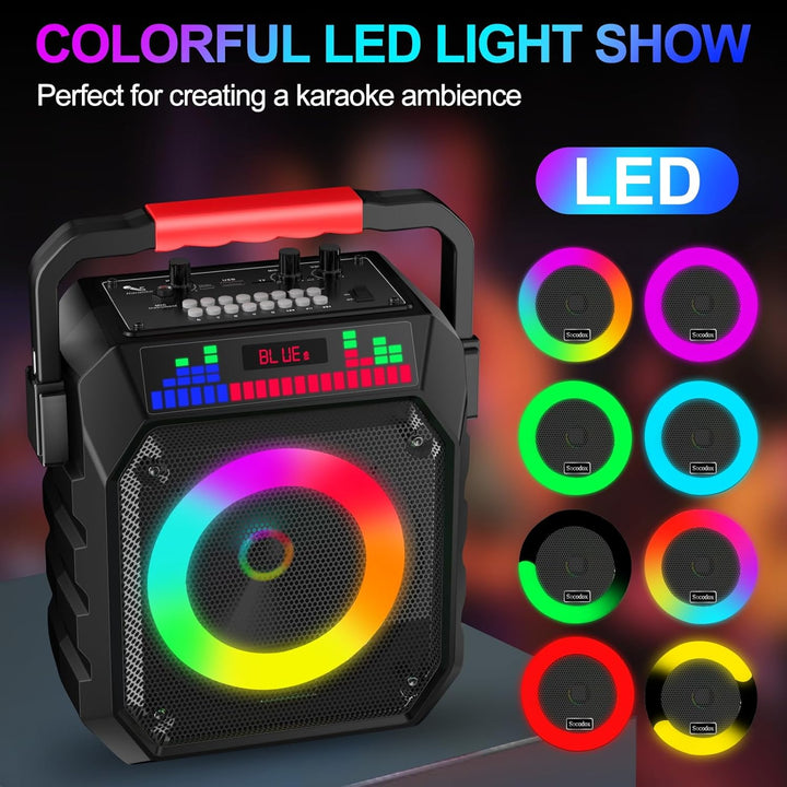 Karaoke Maschine mit 2 Mikrofone, Tragbaren Bluetooth Lautsprecher Box für Erwachsene/Kinder mit Lic