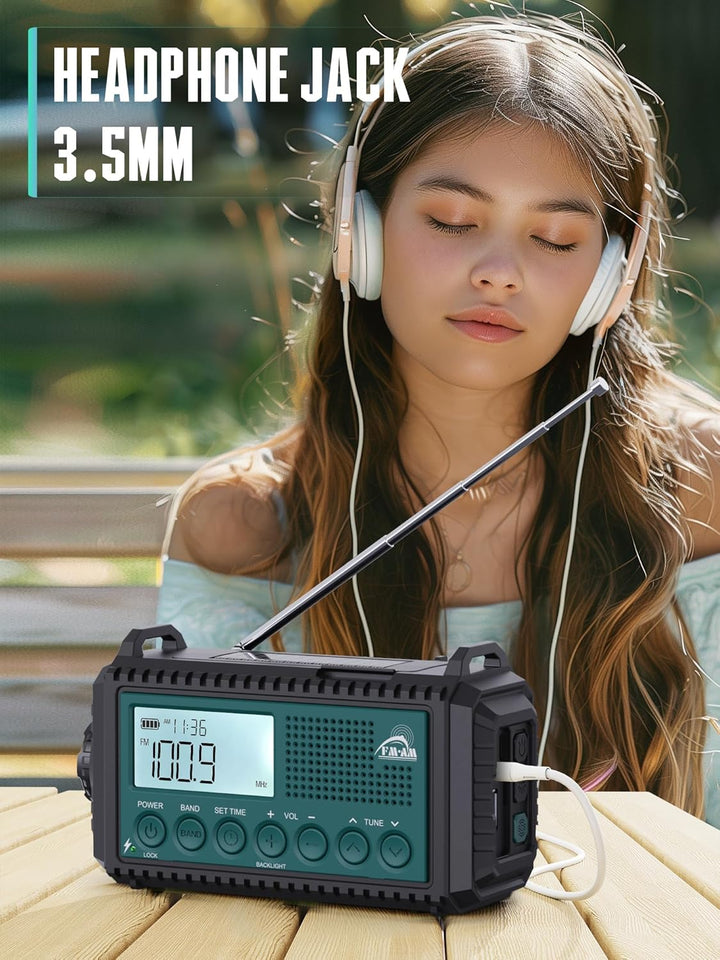 Kurbelradio, 12000 mAh Notfallradio, AM/FM/SW Baustellenradio, 5-Wege Solar Radio mit Weltempfänger,