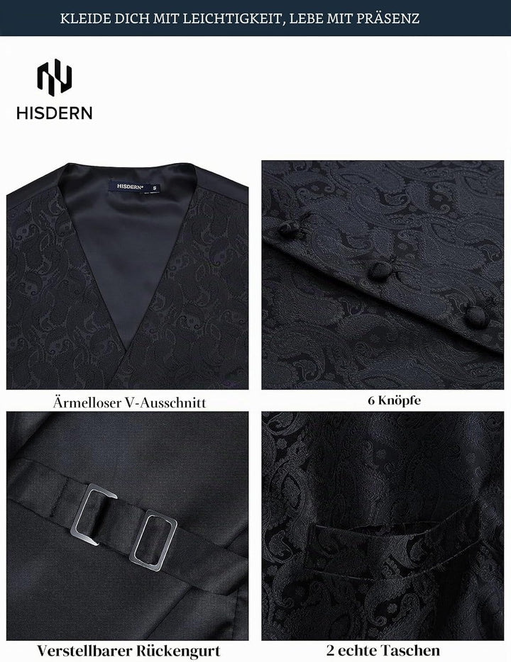 HISDERN Herren FLoral Hochzeit Weste Krawatte Einstecktuch Taschentuch Jacquard Weste Anzug Set 4XL