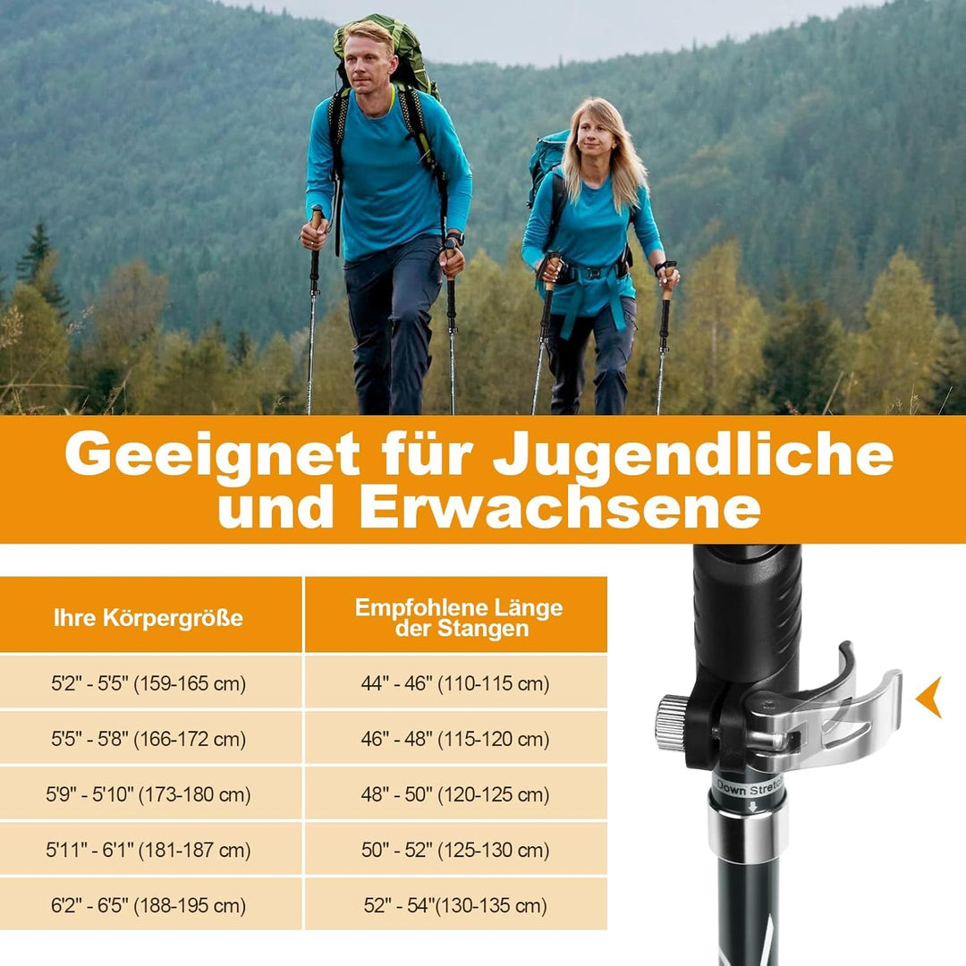 COVACURE Wanderstöcke Walking Stöcke Nordic Walking Stöcke - 110-130 cm Faltbar, Verstellbar, Telesk