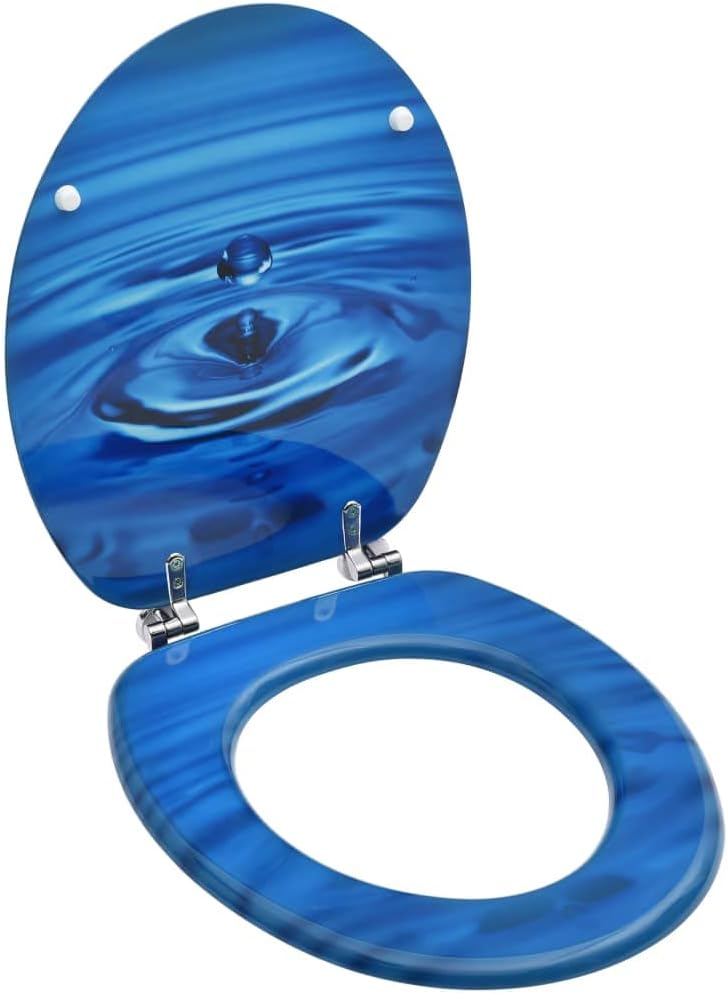 HOMIUSE Toilettensitz mit Deckel MDF Blau Wassertropfen Toilettendeckel Wc Sitz Klobrille Wc Deckel