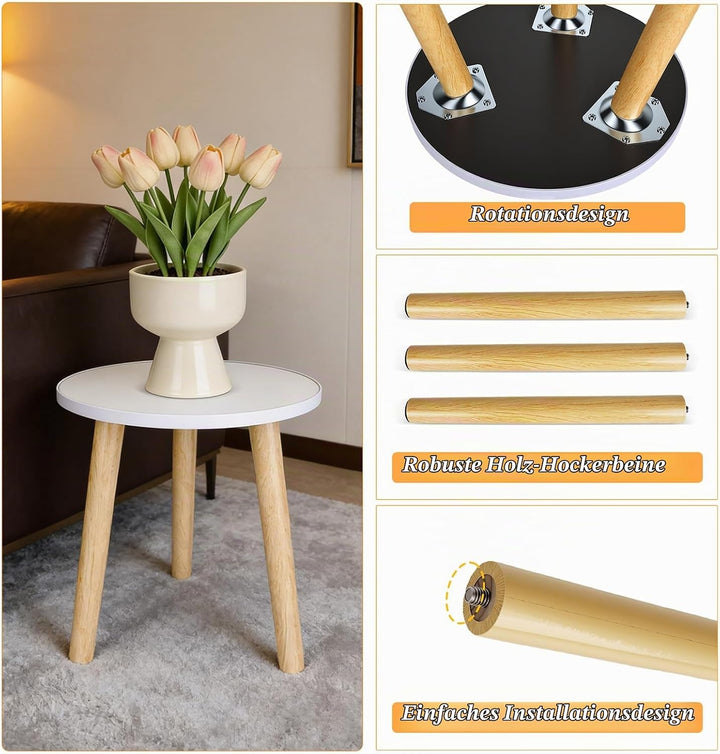 Blumenständer Holz, Runder Pflanzenständer Hoch, Blumenhocker mit Drei Beinen ，Weiss Blumenständer R