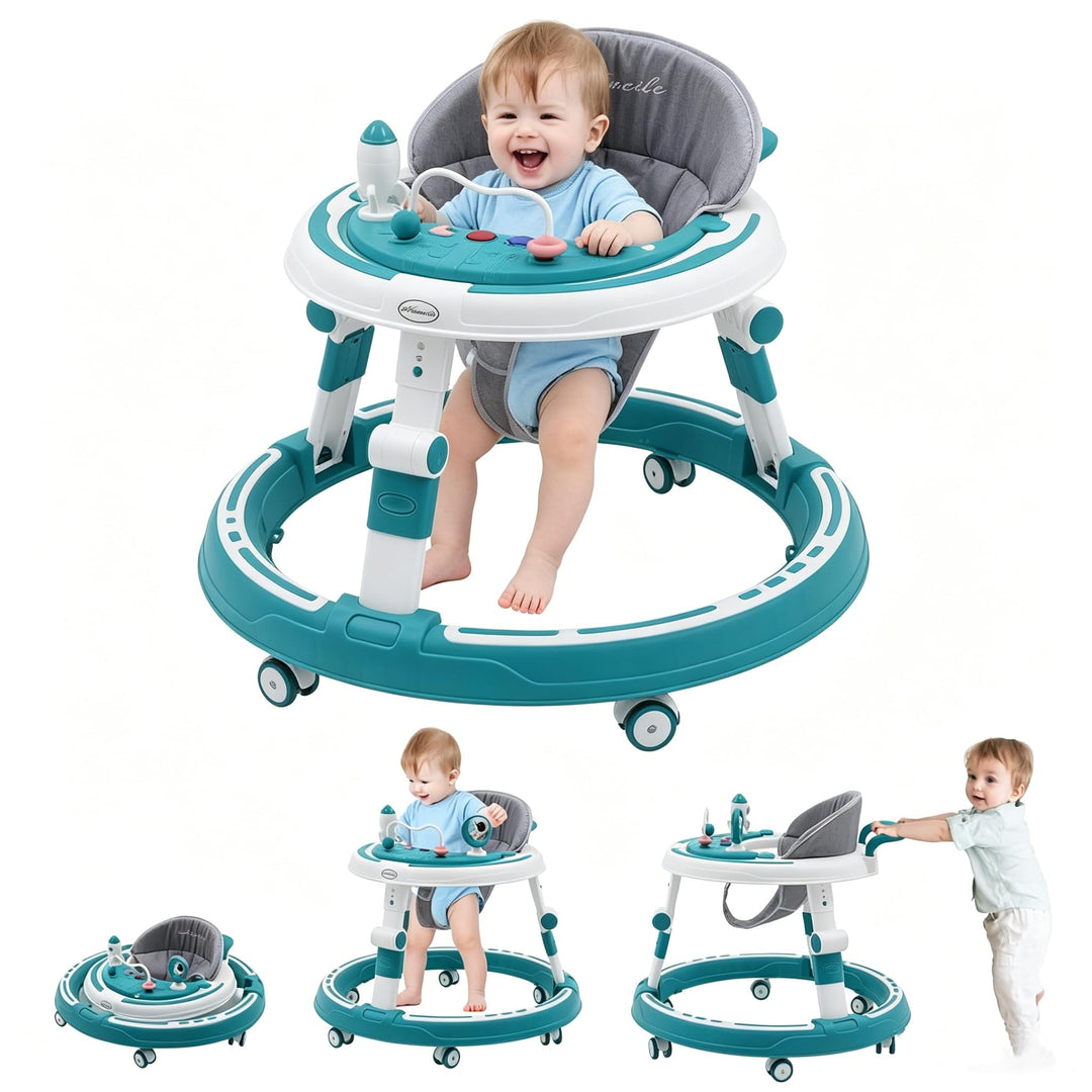 3 in 1 Baby Lauflernhilfe, Lauflernwagen mit 360° Geräuschlosen Silikonrädern, Kippschutz &amp; 4-Fach H