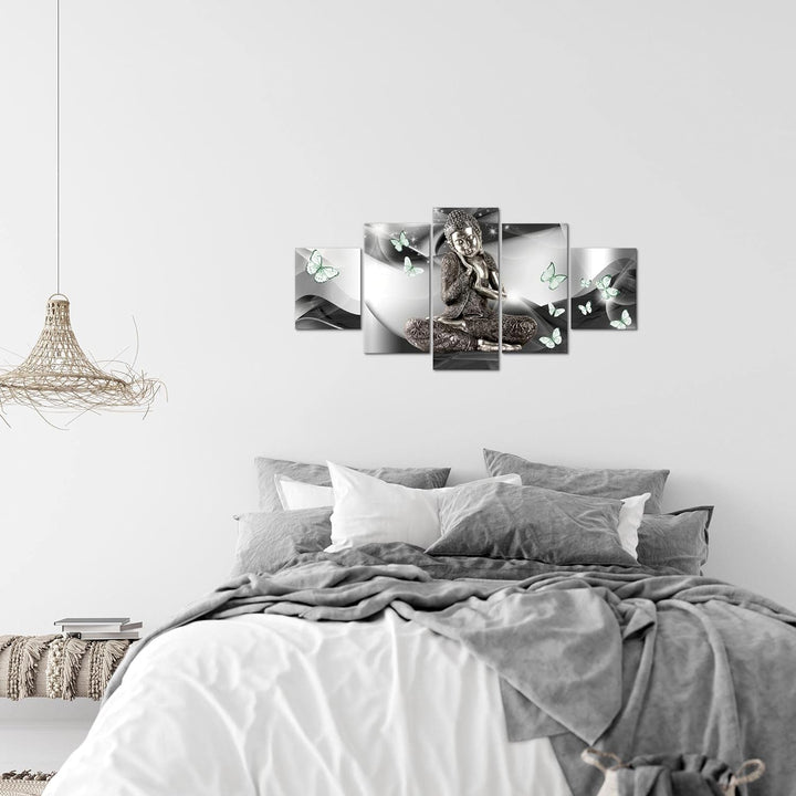 Runa Art Wandbilder Buddha Feng Shui 5 Teilig Bild auf Vlies Leinwand Deko Wohnzimmer Schlafzimmer S