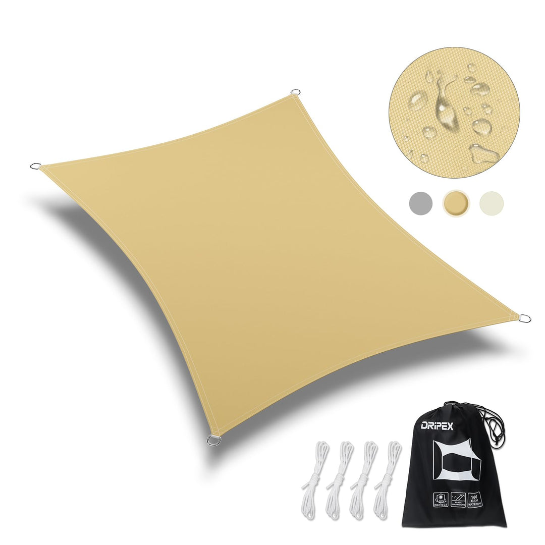 Dripex Sonnensegel wasserdicht Sonnenschutz Set 2X3 m inkl Befestigungsseile Rechteckig Polyester Im