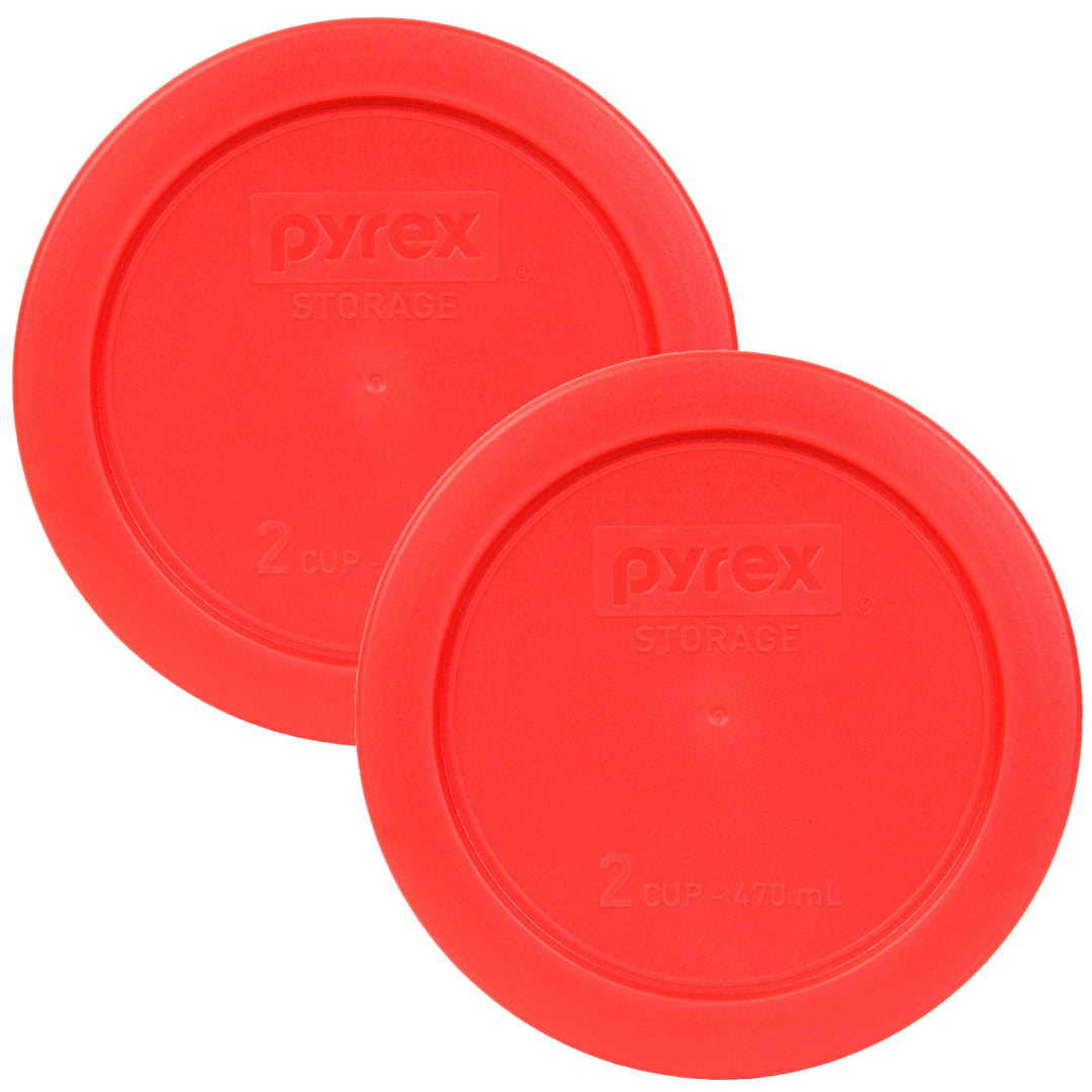Pyrex 7200-PC Red 2 Cup Round Plastic Storage Lid - 2 Pack, 2