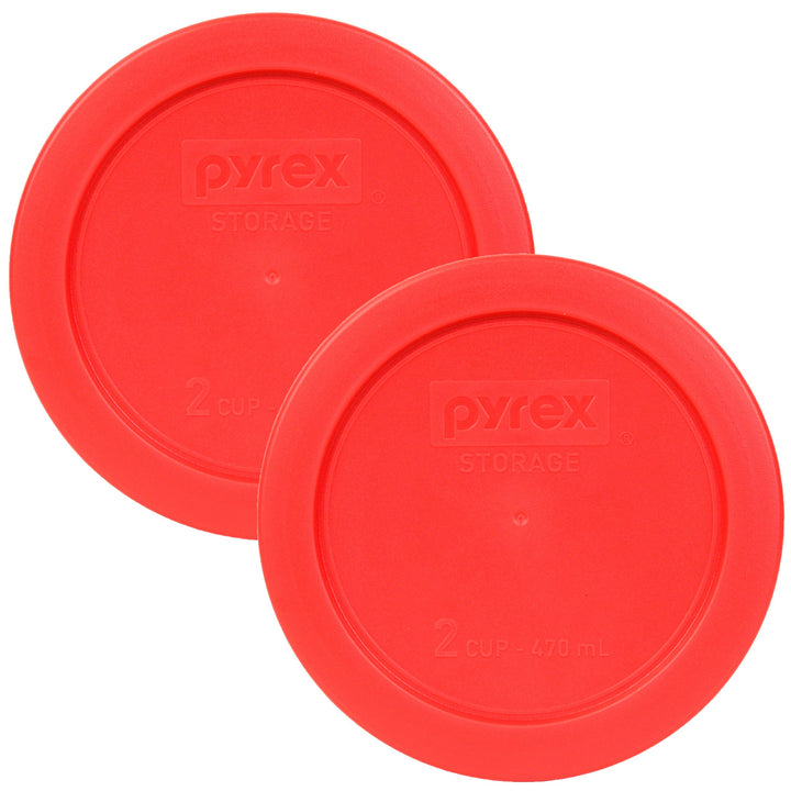 Pyrex 7200-PC Red 2 Cup Round Plastic Storage Lid - 2 Pack, 2