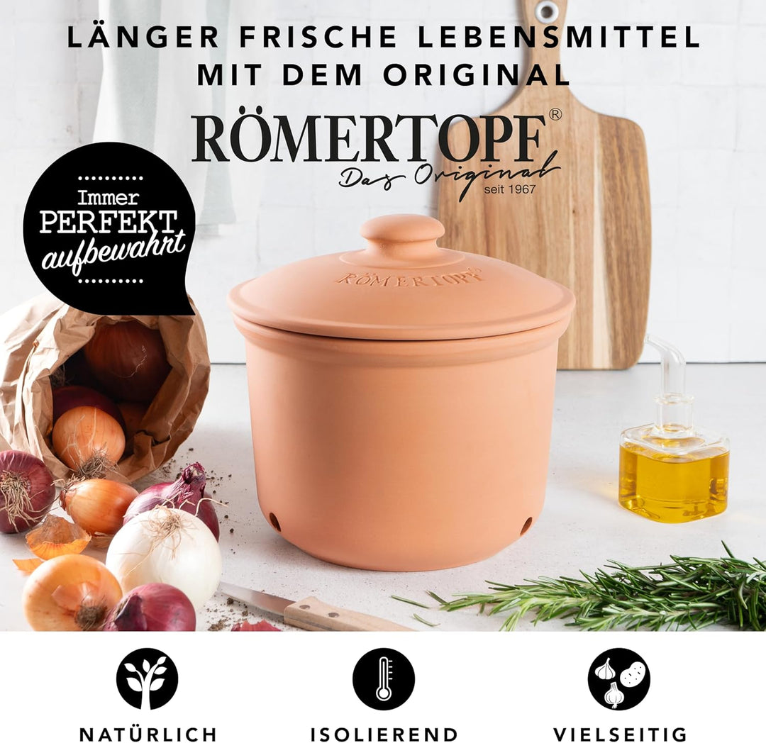 Römertopf Zwiebeltopf aus Naturton Frische-Topf Maxi Keramik Vorratstopf 2,8 Liter 1,9 Kg, 1,9 Kg
