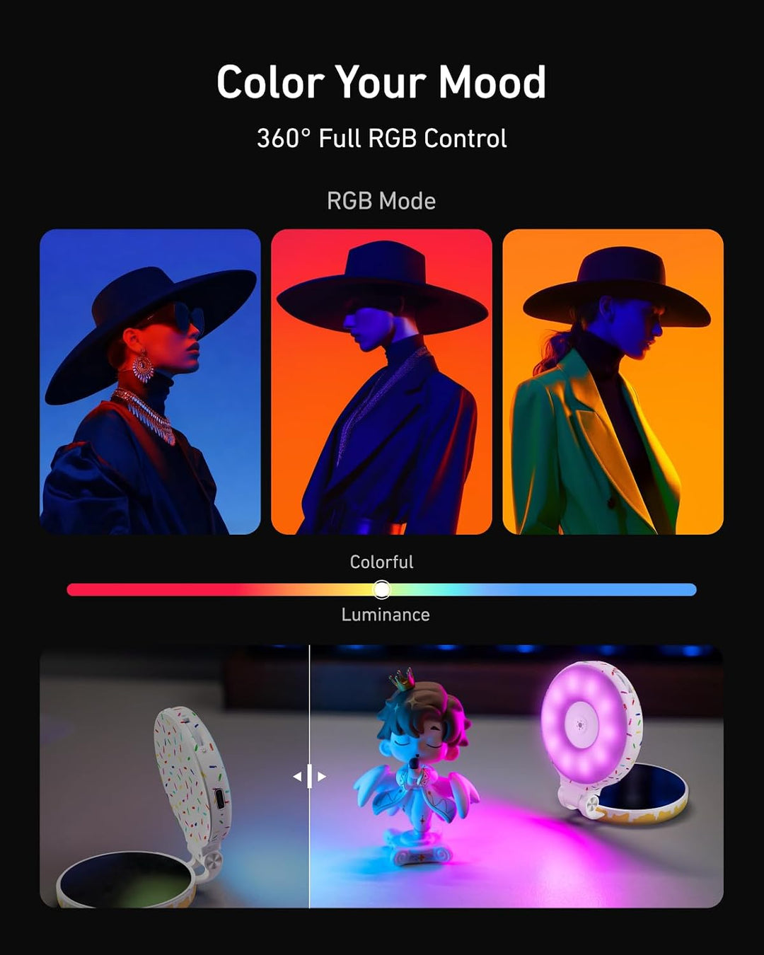 TELESIN Magnetische Selfie Licht RGB für iPhone Magsafe &amp; Android | 2700K–7500K Ringlicht handy | Sc