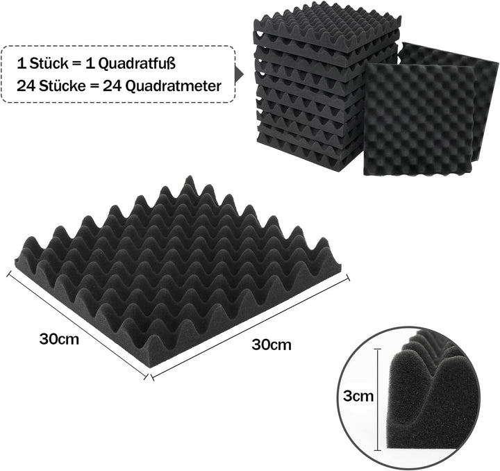 24 Stück Eierkiste Schallschutzplatten Schallschutzmatte Akustikpaneele Schallschutz Wand für Aufnah