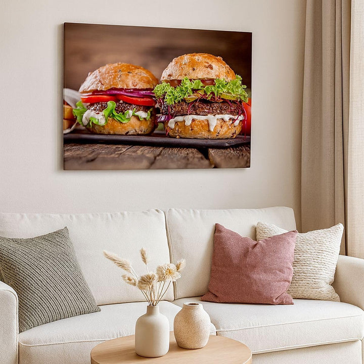Bilder auf Leinwand 100x70cm Leinwandbild Amerikaner Hamburger Essen Barbecue Gross Wanddeko Bild Sc