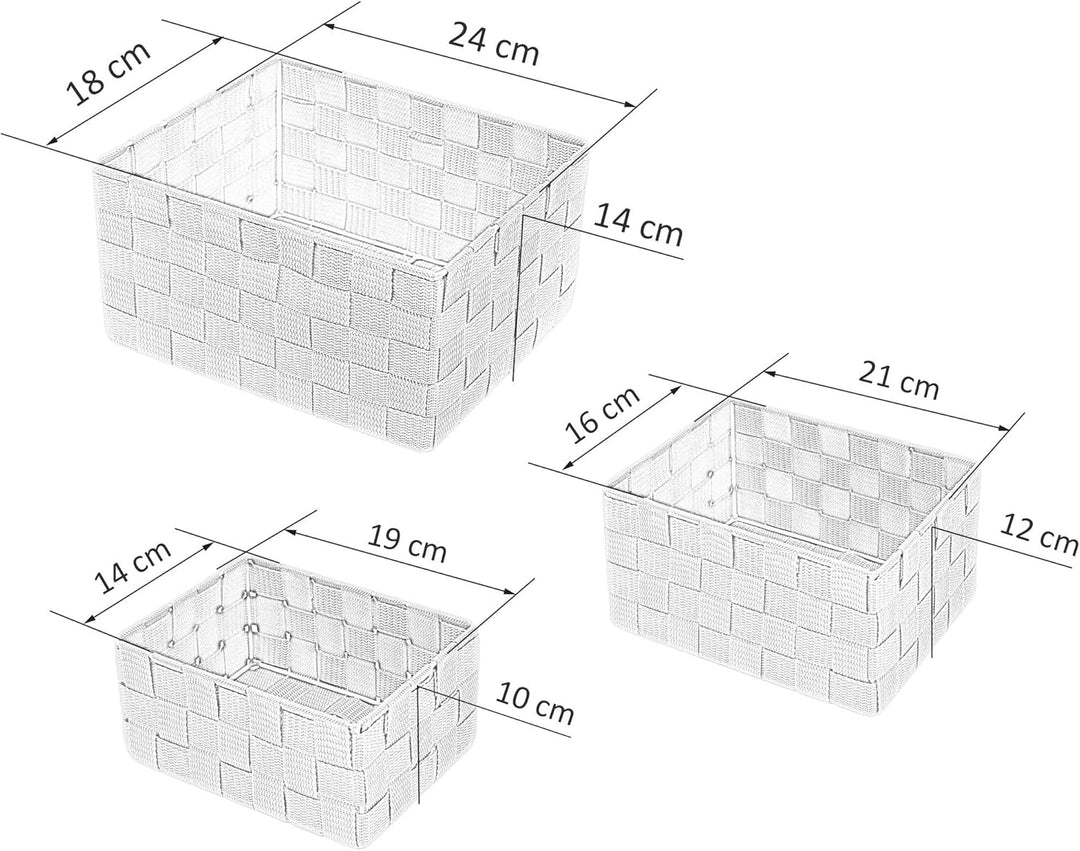 Lashuma Badkörbe 3er Set, Box Grössen: 24x18x14 cm, 21x16x12 cm und 19x14x10 cm, Offene Regalkörbe F