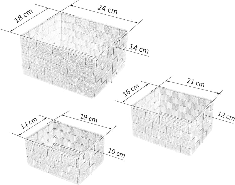 Lashuma Badkörbe 3er Set, Box Grössen: 24x18x14 cm, 21x16x12 cm und 19x14x10 cm, Offene Regalkörbe F