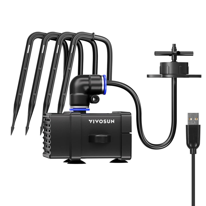 VIVOSUN FlexFeed Tropfbewässerungsset, 4W automatisches Bewässerungssystem mit Pumpe & 4 Tropfern, A