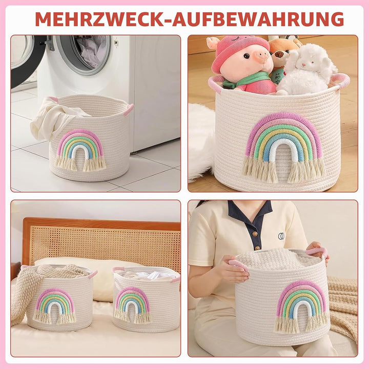 Spielzeug-Aufbewahrungskörbe, gewebtes Baumwollseil, Aufbewahrungskorb mit 3D-Regenbogen-Dekor für K