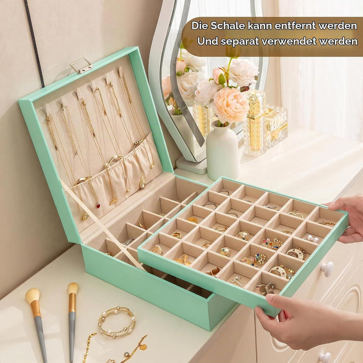 Frebeauty Ohrring-Organizer, klassische Schmuckschatulle mit 50 Fächern, doppellagig, mit 6 Haken fü