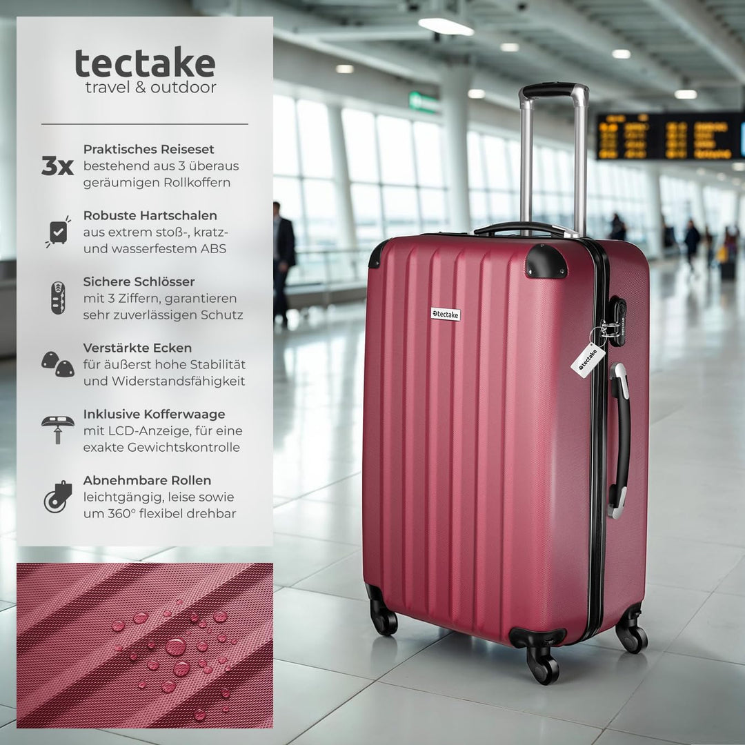 tectake® 3er Kofferset mit Kofferwaage & Kofferanhänger, Reisekoffer Set, ABS Hartschalenkoffer Set,