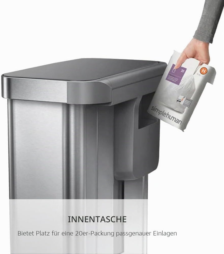 simplehuman CW2080 45 Liter, rechteckiger Treteimer mit Beutelfach, Mülleimer Küche, gebürsteter Ed