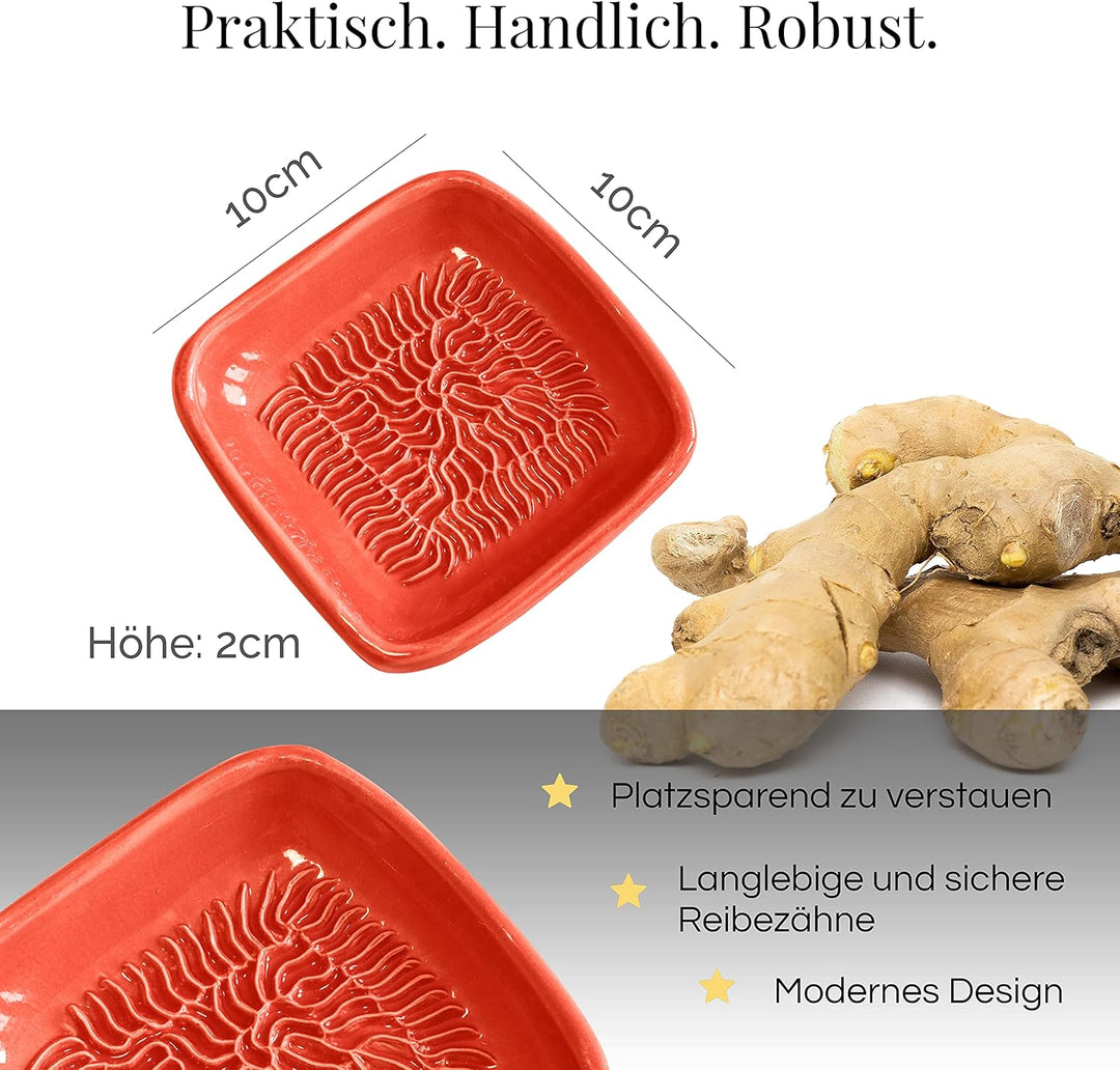 Ceramico Reibeteller &amp; Backpinsel mit Naturborsten, Set aus Keramik für Knoblauch, Ingwer, Muskat, H