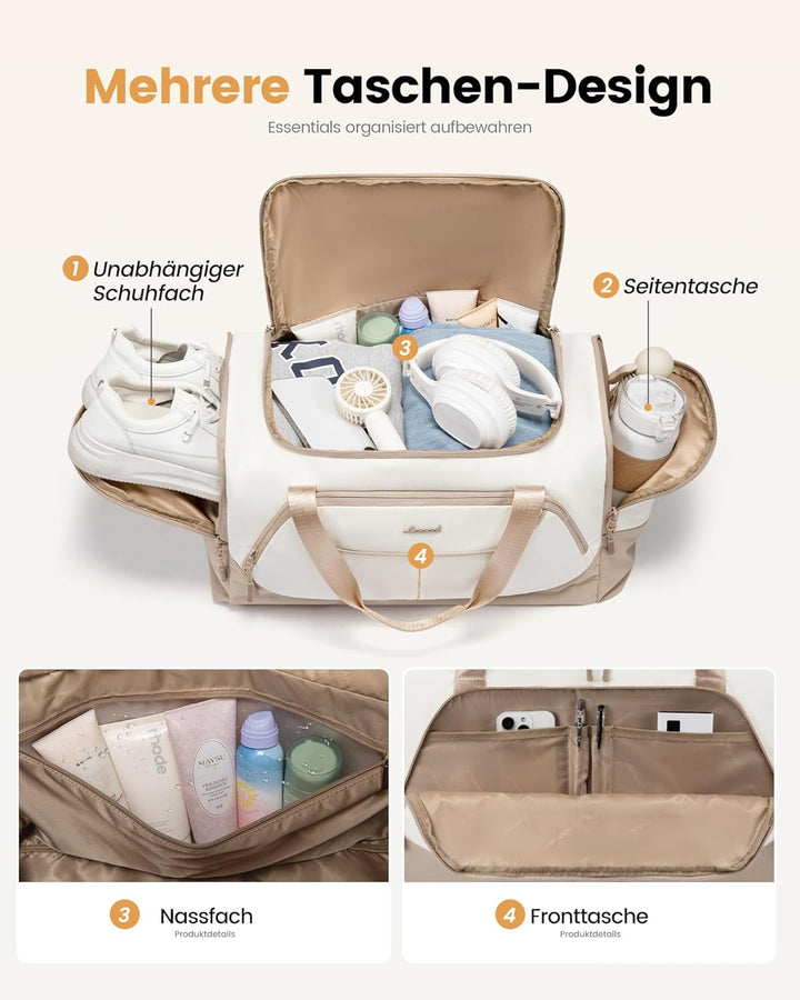 LOVEVOOK Sporttasche Damen 30L Reisetasche mit Schuhfach & Nassfach, Klein Gym Bag Schwimmtasche Sau