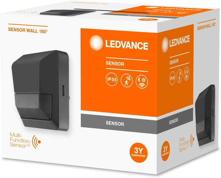 LEDVANCE Sensor für Wandmontage, 180 Grad Erfassungsradius, IP55 Schutzklasse, Dunkelgrau, Sensor Wa