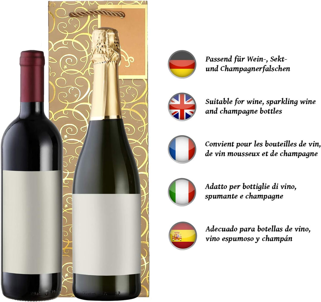 10 Flaschentüten Geschenktüten für Weingeschenke wie Wein Prosecco und Champagner Gold mit Ornamente