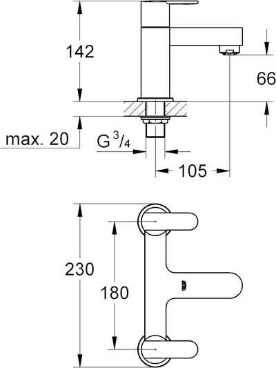 GROHE Get 25134000 Mischbatterie für Badewanne, 2 Griffe, 2 Löcher, Chrom Einzelbett, Einzelbett