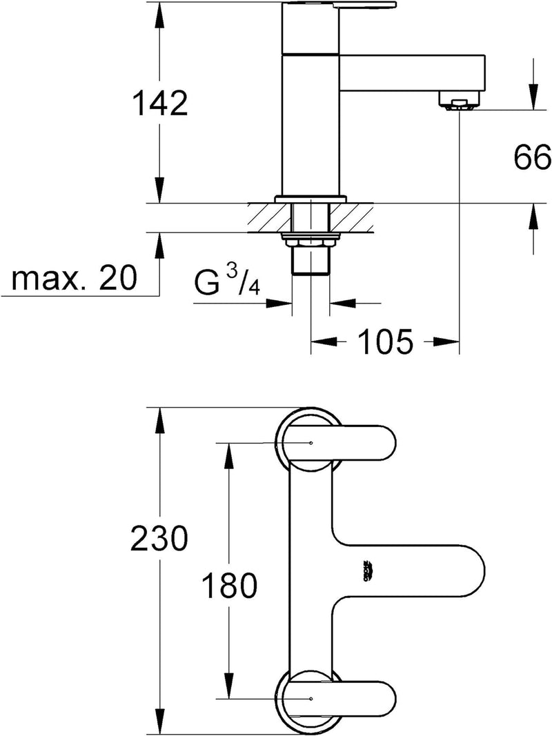 GROHE Get 25134000 Mischbatterie für Badewanne, 2 Griffe, 2 Löcher, Chrom Einzelbett, Einzelbett