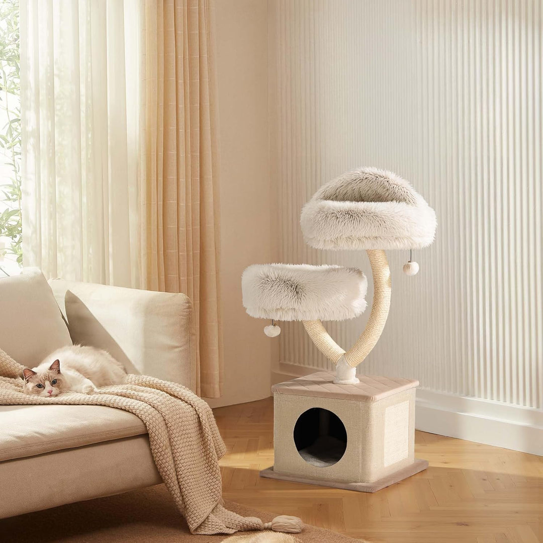 Fudajo Kratzbaum Zweigdesign mit Katzenhaus 95 cm, Designer Katzenkratzbaum mit Plüsch und Sisal, Ka