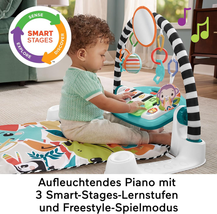 FISHER-PRICE Kontrast Kick & Play Pianospieldecke - Spieldecke für Neugeborene mit Lernspass, über 8