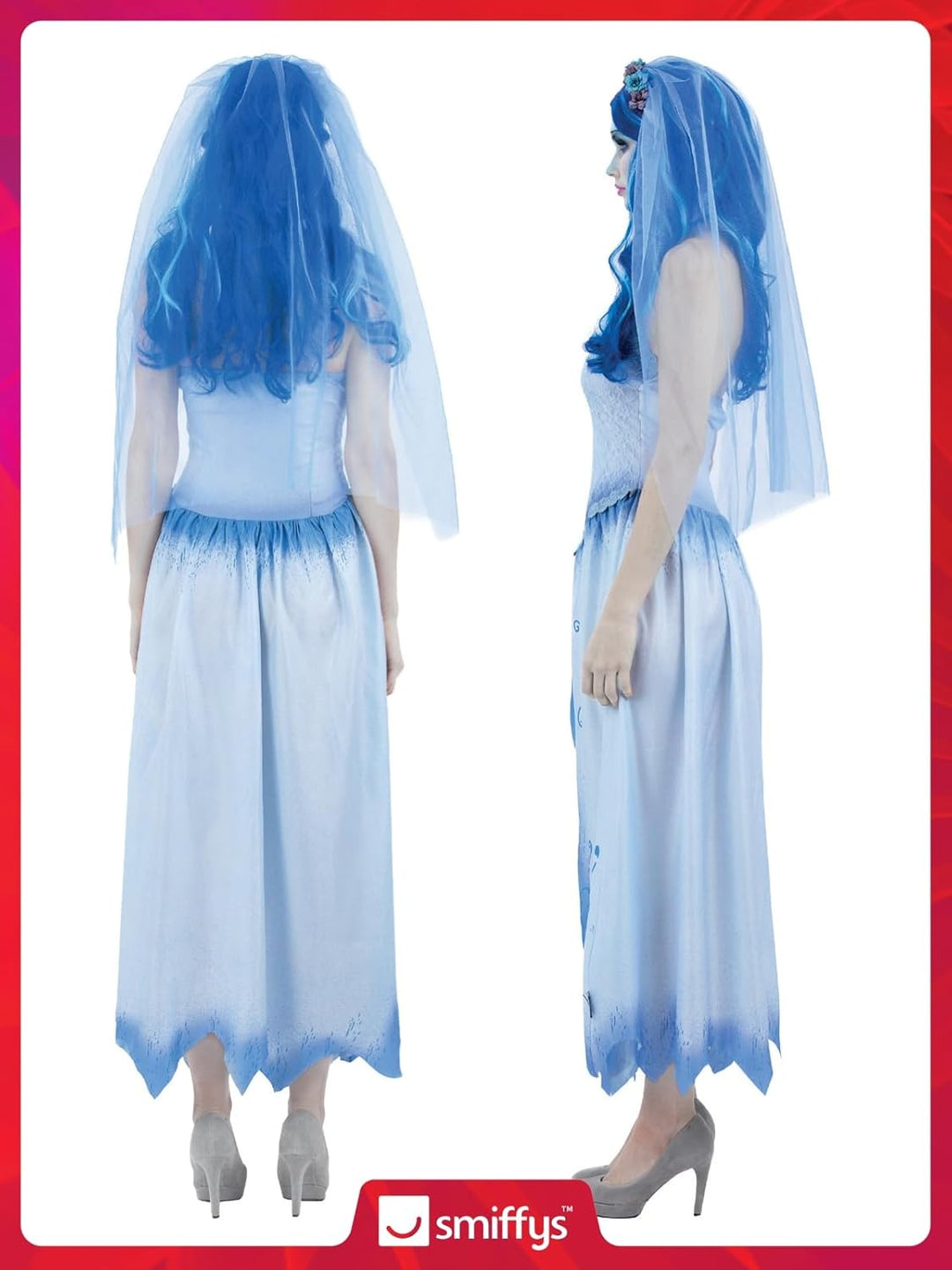 Smiffys Corpse Bride Emily Kostüm für Erwachsene, Kleid und Stirnband mit Schleier, offiziell lizenz