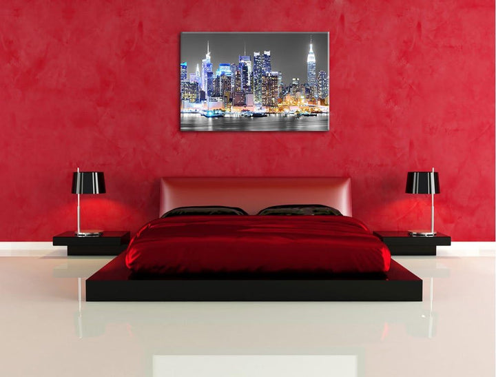 New Yorker Skyline bei Nacht schwarz/weiss Format: 100x70 auf Leinwand, XXL riesige Bilder fertig ge