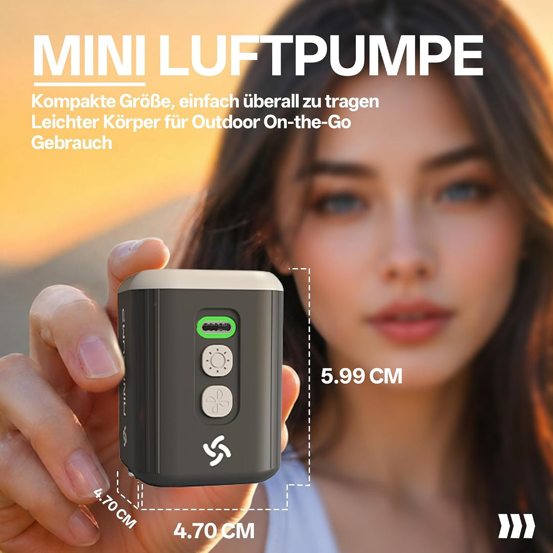 Tragbare Mini-Luftpumpe Elektrisch mit Licht, 1600mAh Batterie, 5 Düsen, für Luftmatratze, Schwimmri