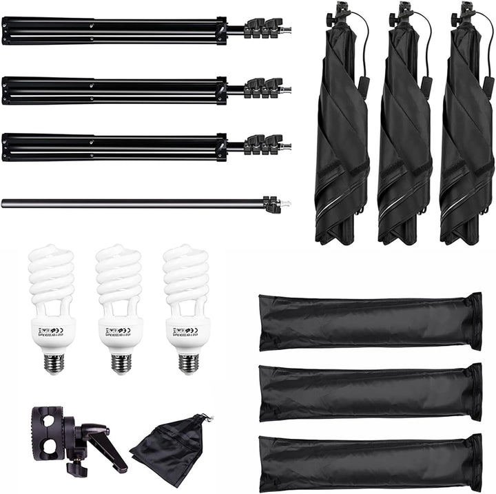 Andoer Softbox-Beleuchtungs-Set mit 3 Softboxen, 50 x 70 cm, 3 LEDs, 135 W, 3 Lichthalterungen, 2 m,