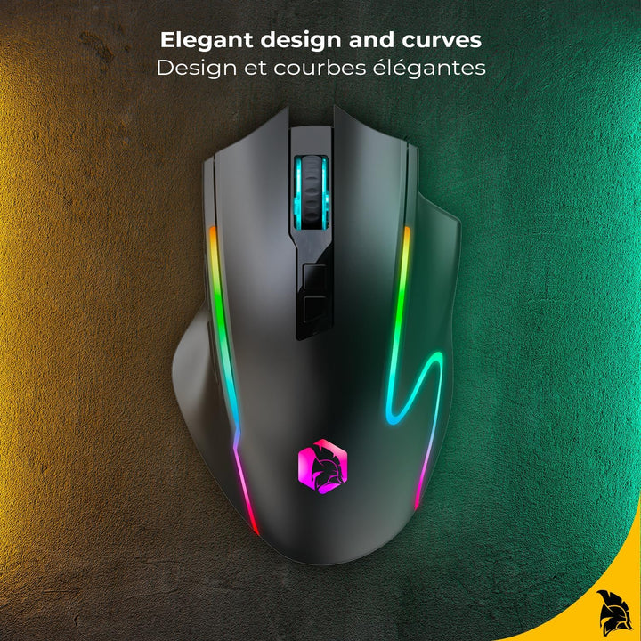 EMPIRE GAMING RF908 – kabellose Maus, wiederaufladbar, magnetische Ladestation, RGB – 10.000 dpi, 8