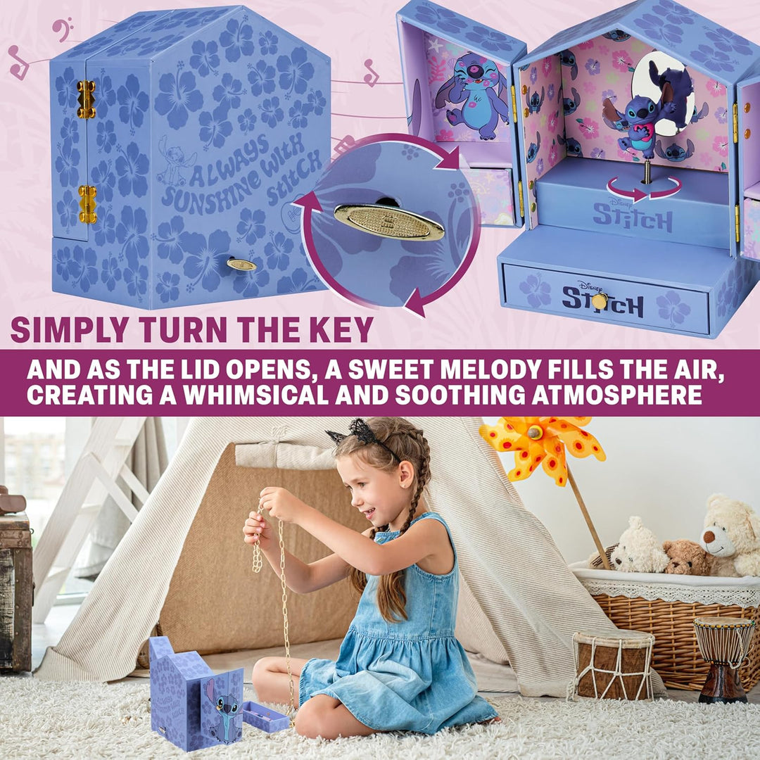 Get Trend Disney Stitch Schmuckkästchen Mädchen Musikbox für Ringe Ohrringe Halskette Geschenke für