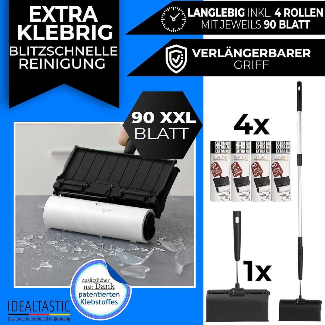 IDEALTASTIC® Fusselrolle für Teppichreinigung, Vorhang, Bett, Auto und Tierhaare, Ausziehbar & extra