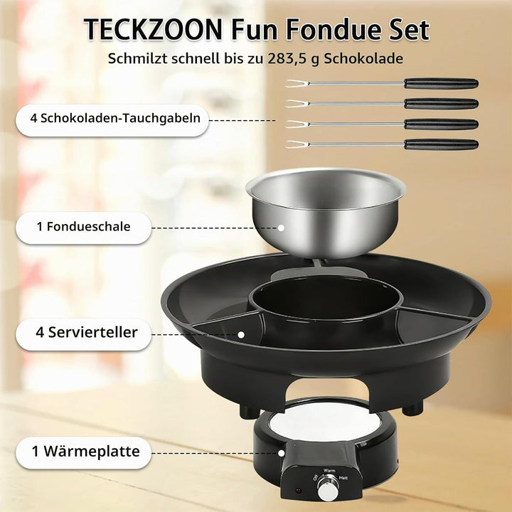 Elektrisches Schokoladen Fondue Set, 280ml Schokoladen Pot mit 2 Temperaturstufen, abnehmbarem Alumi
