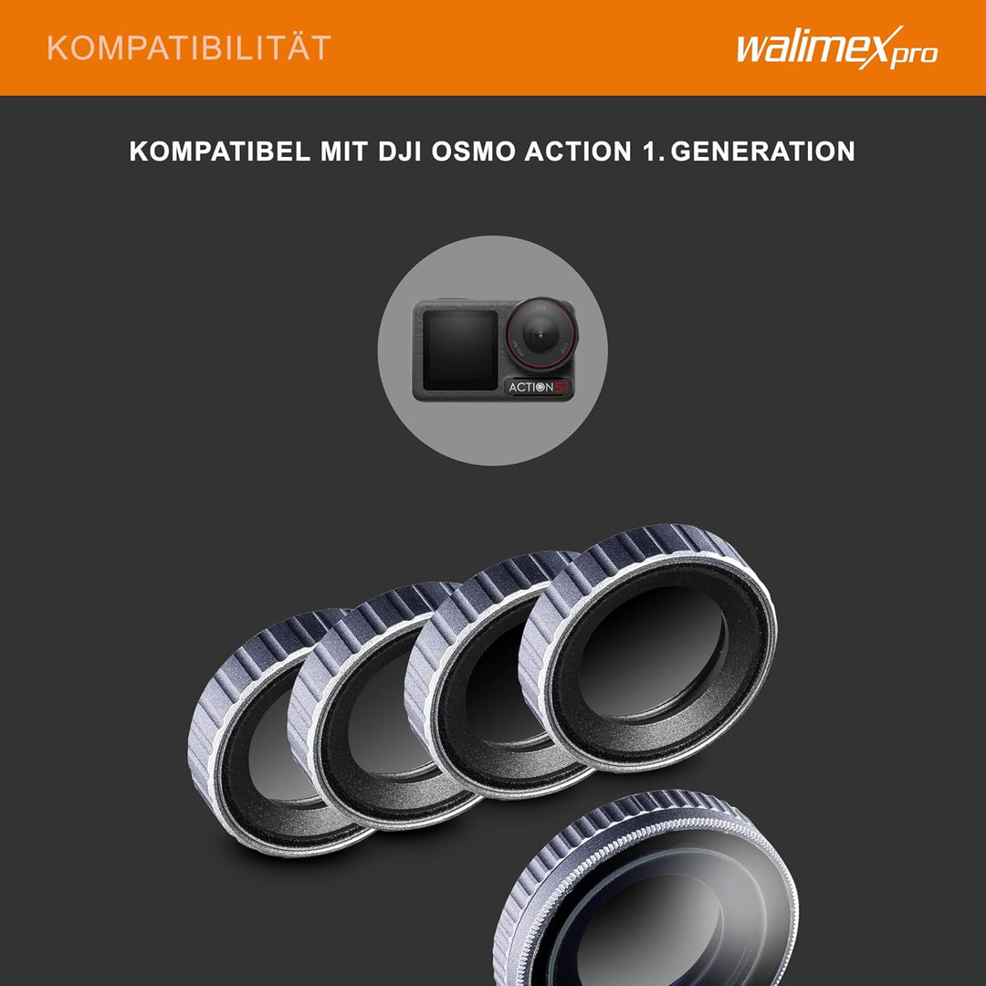 Walimex pro Filter Set für DJI OSMO Action CPL/ND MC - Kit aus ND4 ND8 ND16 ND32 und Polfilter 16x m