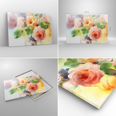 Bilder auf Leinwand 100x70cm Leinwandbild mit Rahmen Rose Blume Garten Gross Wanddeko Bild Schlafzim