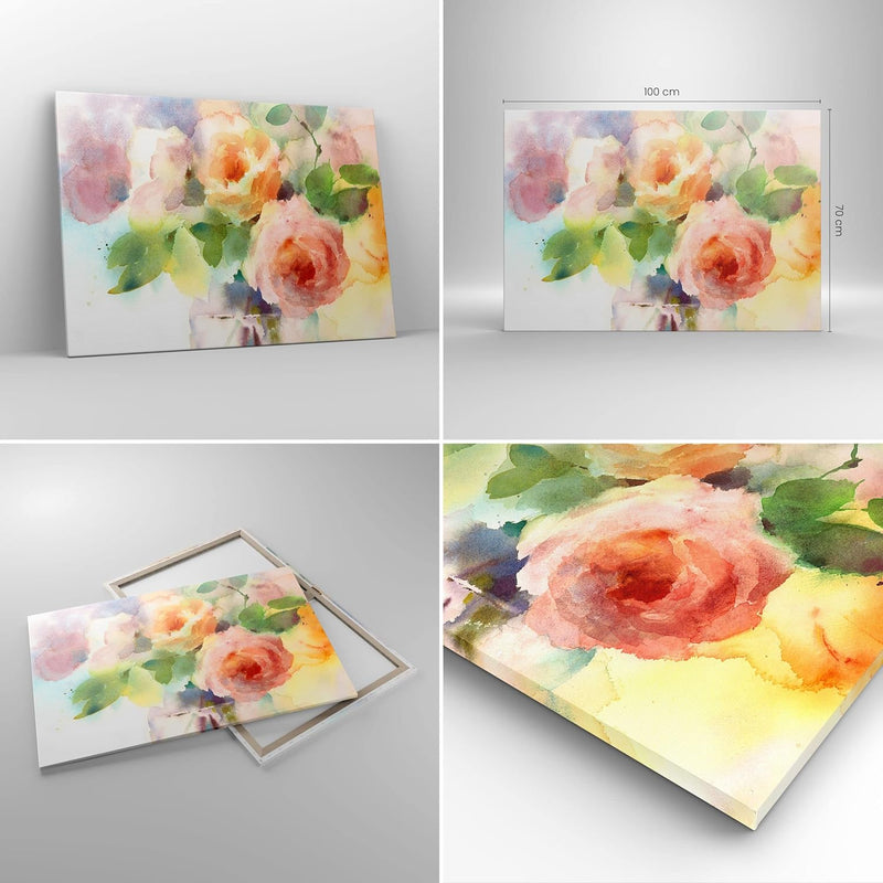 Bilder auf Leinwand 100x70cm Leinwandbild mit Rahmen Rose Blume Garten Gross Wanddeko Bild Schlafzim