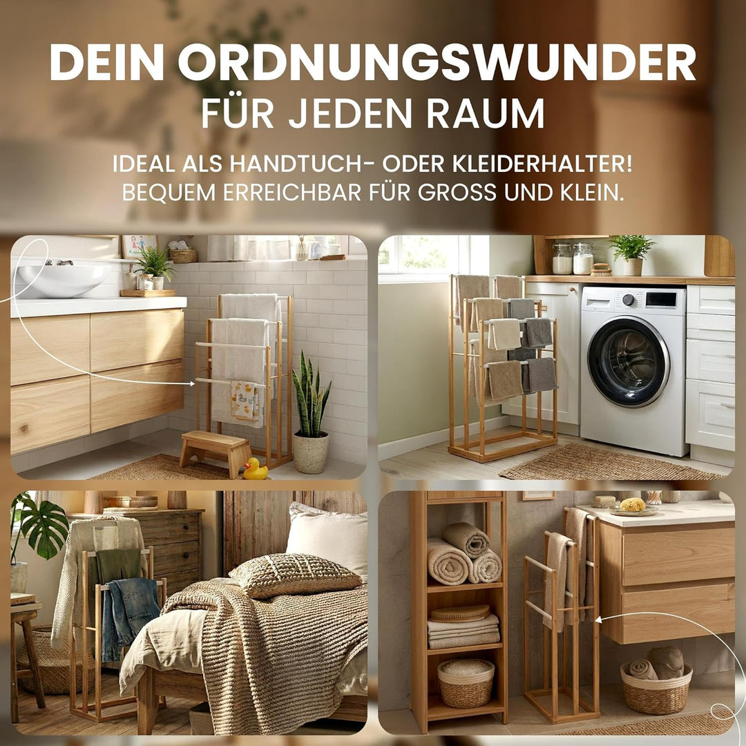 CLP Handtuchhalter ohne Bohren Holz Malami, Handtuchständer freistehend Bambus Edelstahl, Badetuchha
