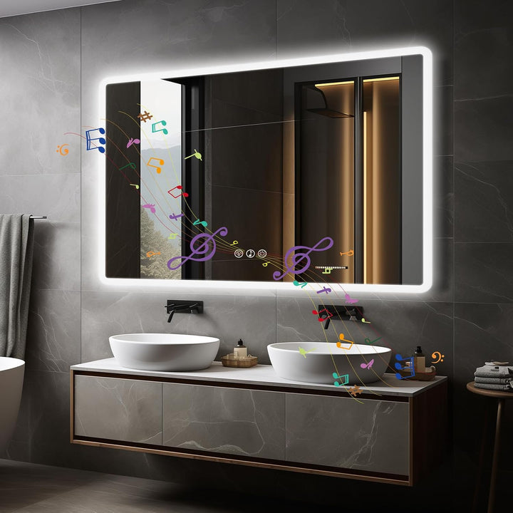Bluetooth Badezimmerspiegel mit Beleuchtung LED, 70x100cm Spiegel mit Light, Wandspiegel mit Frontbe