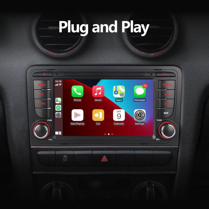 LXKLSZ Autoradio kompatibel mit drahtlos Carplay/Android Auto für Audi A3 S3 RS3 2003-2012 mit 7 Zol