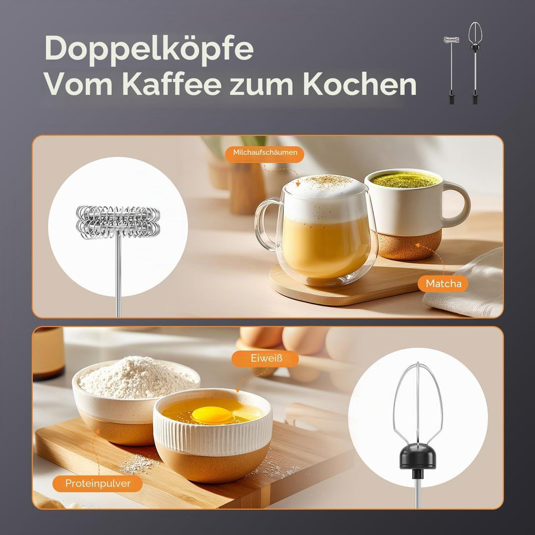 FoodVille 2-in-1 Elektrischer Milchaufschäumer, Kunststoff, schwarz, Schwarz