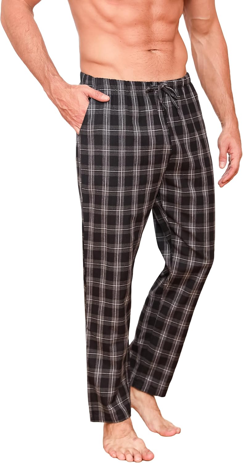 Herren Schlafanzughose Lang Baumwolle Karierte Pyjamahose Lounge Hose Pyjamaunterteil Freizeithose m