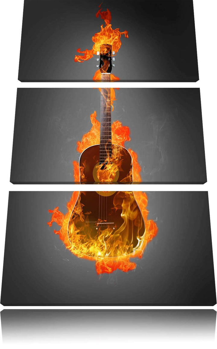 Pixxprint Brennende Gitarre Heisse Flammen als Leinwandbild | Grösse: 3 Teilig (120x80) | Wandbild|
